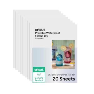imageCricut Printable Waterproof Sticker Set 20 Transparent Sheets 85quot x 11quot  Compatible with Inkjet Printers  For Joy Xtra Explore ampamp Maker Machines