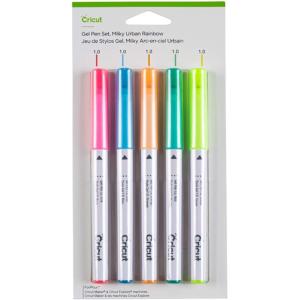imageCricut Glitter Gel Pens Set of 5 Add Sparkly Glow to Cards Paper Decor and More for Use with Cricut Maker and Explore Cutting Machines Medium Point 08mm NeonUrban Rainbow Sampler